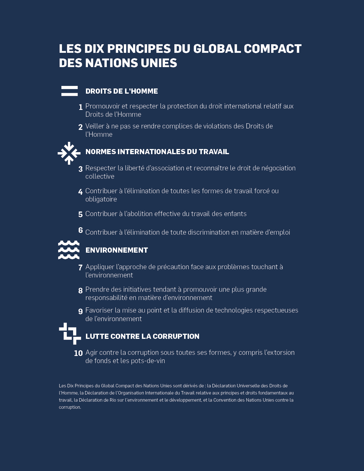 Les dix principes du global compact des nations unis illustré en français